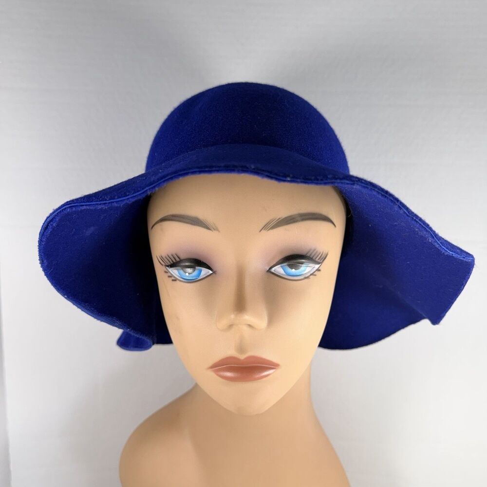 Womens Vintage 50's 60's Felt Royal Blue Hat Karma Church Hat Bow On Back